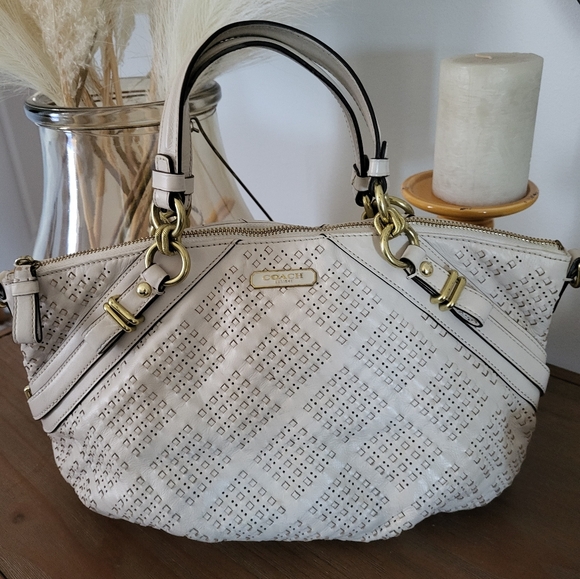 Coach Madison Sophia Satchel Bag in Perforated White/Bone Leather - Picture 2 of 9